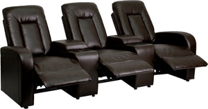 Flash Furniture Eclipse Series 3-Seat Reclining Brown Leather Theater Seating Unit