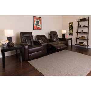 Flash Furniture Eclipse Series 3-Seat Reclining Brown Leather Theater Seating Unit