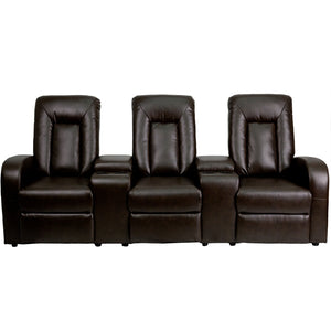 Flash Furniture Eclipse Series 3-Seat Reclining Brown Leather Theater Seating Unit