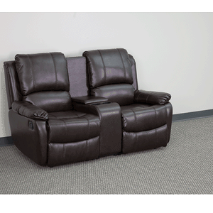 Flash Furniture Allure Series 2-Seat Reclining Brown Leather Theater Seating Unit