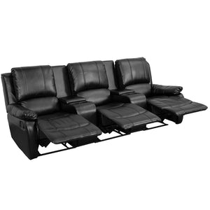 Flash Furniture Allure Series 3-Seat Reclining Black Leather Theater Seating Unit