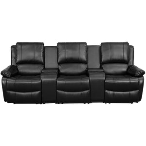 Flash Furniture Allure Series 3-Seat Reclining Black Leather Theater Seating Unit
