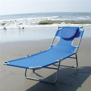 Blue Chaise Lounge Beach Chair with Rustproof Steel Frame