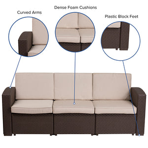 Flash Furniture Indoor/Outdoor Chocolate Brown Faux Rattan Sofa