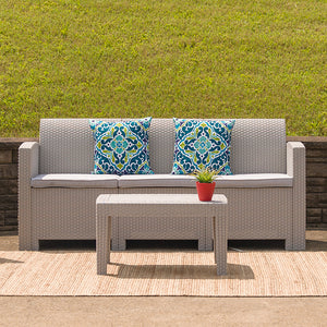 Flash Furniture Contemporary Indoor/Outdoor Light Gray Faux Rattan Sofa
