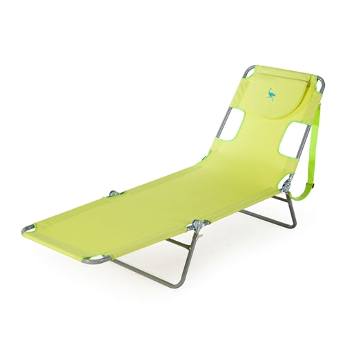 Green Chaise Lounge Beach Chair with Rustproof Steel Frame