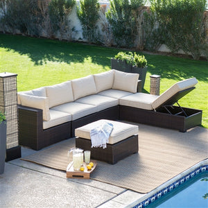 Outdoor Wicker 6-Piece Sectional Conversation Set - Espresso