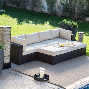 Outdoor Wicker 6-Piece Sectional Conversation Set - Espresso