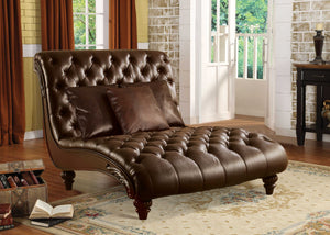 HomeRoots Brown PU Upholstery Button Tufted Chaise Lounge