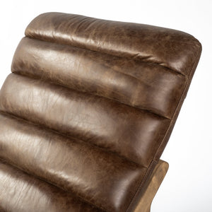 HomeRoots Modern Brown Genuine Leather Chaise Lounge