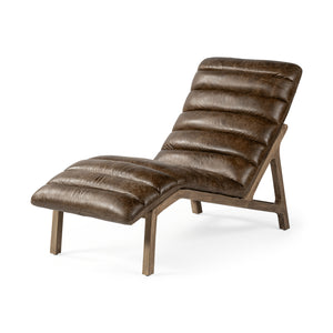 HomeRoots Modern Brown Genuine Leather Chaise Lounge